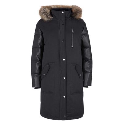 Black Faux Leather Parka Coat from Mint Velvet