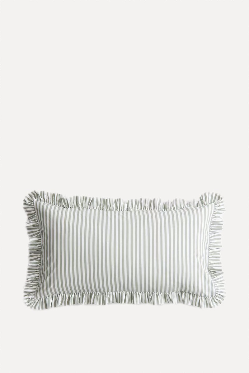 Frill-Trimmed Cotton Cushion Cover