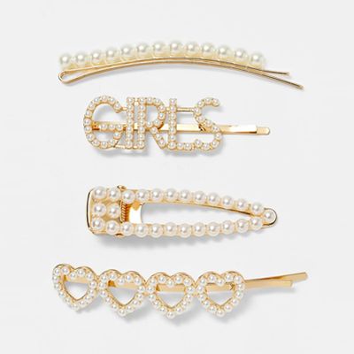 Set Of 4 Pearl Bead Heart Hair Clips from Stradivarius