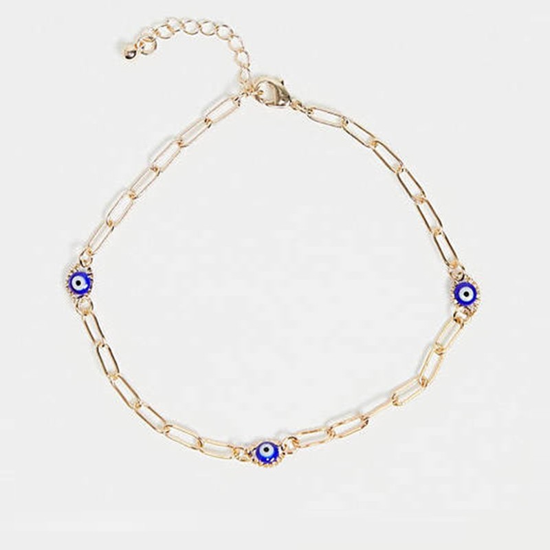 Anklet With Blue Eye Charms In Gold from ASOS Design