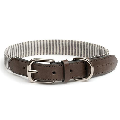 Charcoal Stripe & Leather Dog Collar