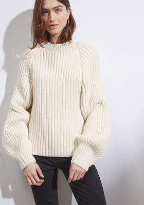 Lantern-Sleeve Ribbed Virgin-Wool Blend Sweater from Raey