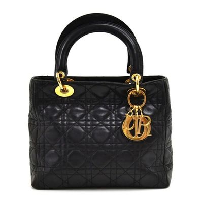 Medium Black Quilted Cannage Leather Handbag from Dior