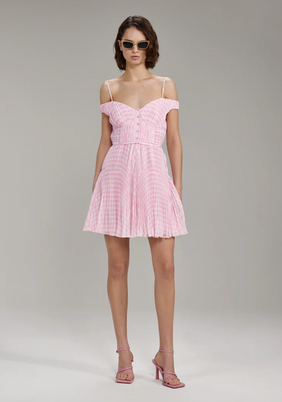 Pink Gingham Print Chiffon Mini Dress