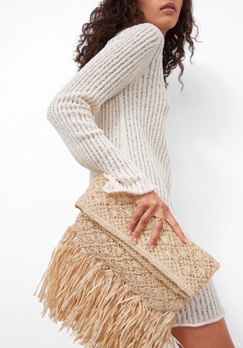 Fringed Straw Clutch