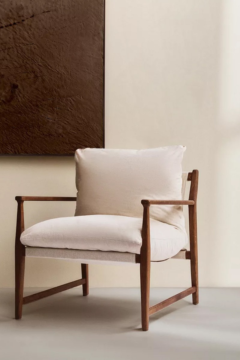 Wooden Accent Chair With Removable Cushion