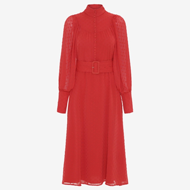 Belted Fil Coupé Midi Dress in Red from Rotate By Birger Christensen