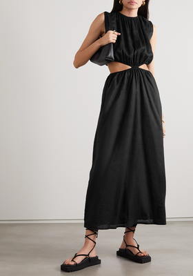 Las Flores Cutout Gathered Linen Maxi Dress from Faithfull The Brand