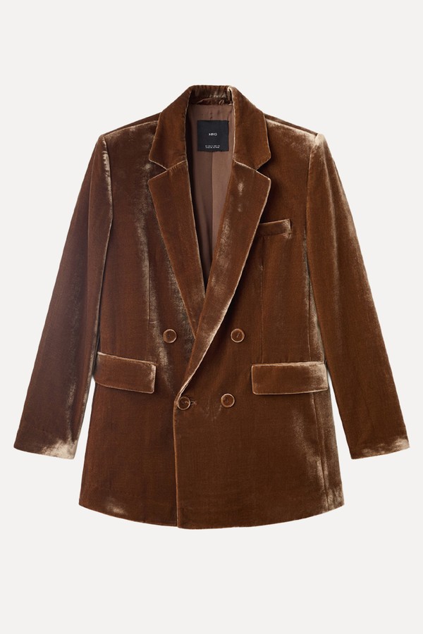 Double-Breasted Velvet Suit Jacket