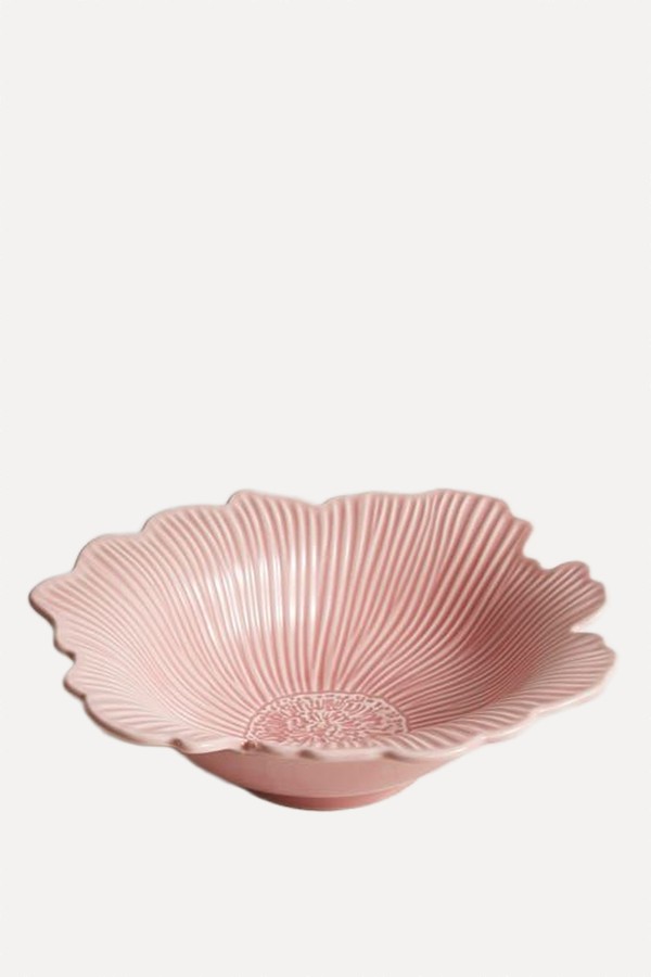 Embossed Floral Reactive Glaze Stoneware Serving Bowl