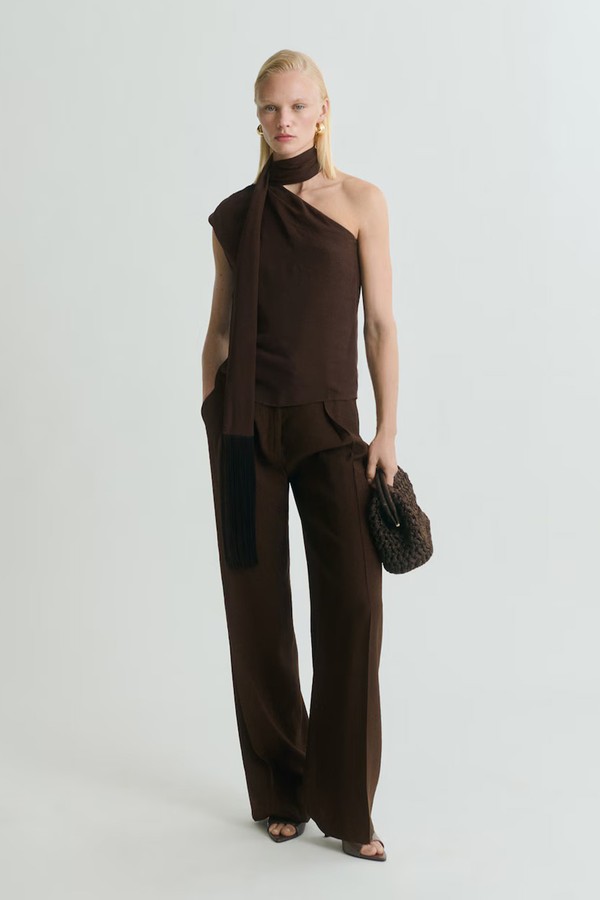 Asymmetrical Scarf Blouse With Fringe Detail from Mango