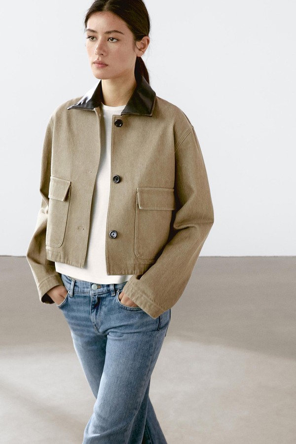 Jacket With Detachable Leather Collar Detail