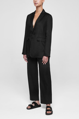 Olbia Black Organic Heavy Weave Linen Tailored Trousers from Asceno