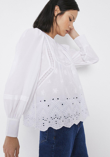 Broderie Detail Long Sleeve Top