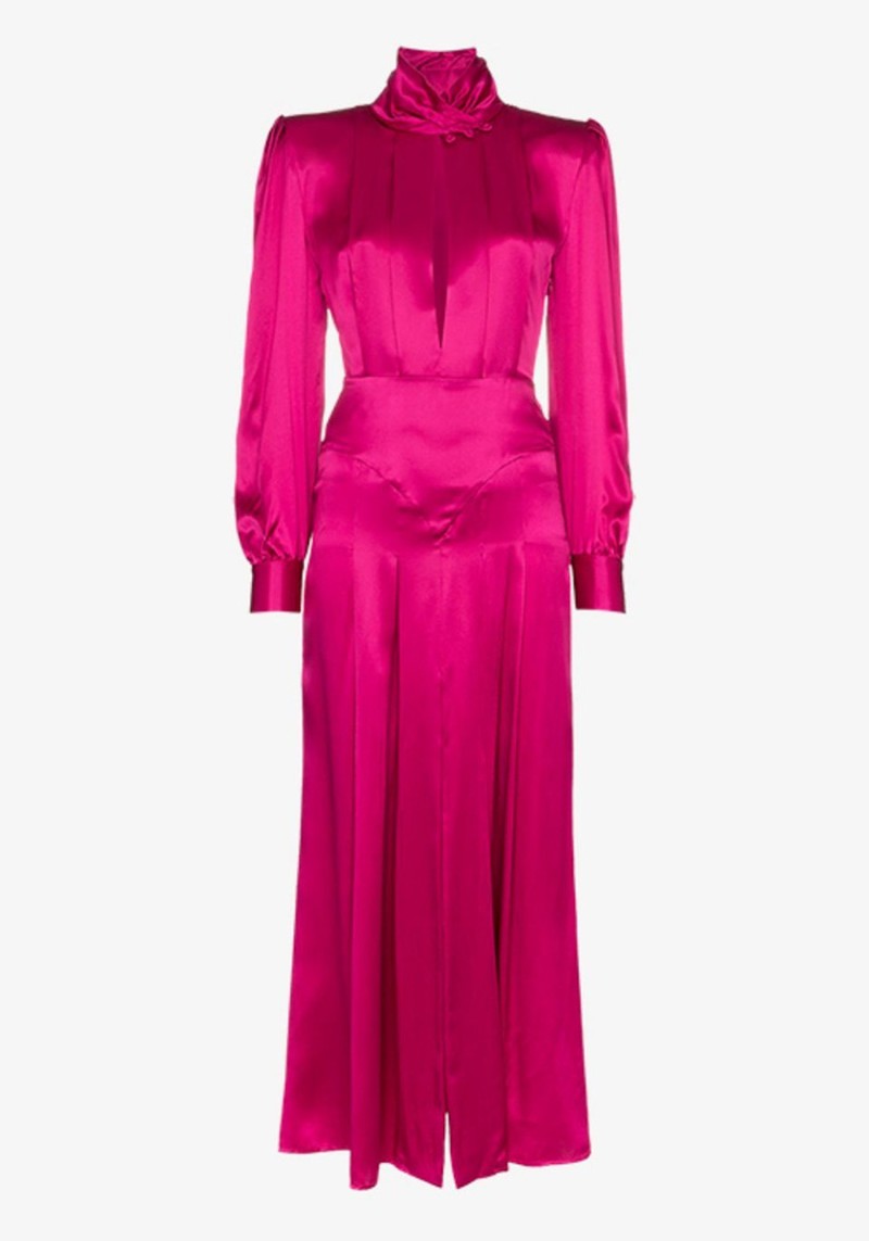 Pleated Silk-Satin Midi Dress from Alessandra Rich
