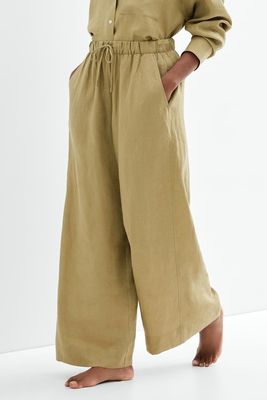 100% Linen Wide Straight-Leg Trousers from Oysho