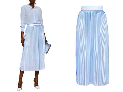 Pleated Striped Crepe De Chine Midi Skirt from Victoria Beckham