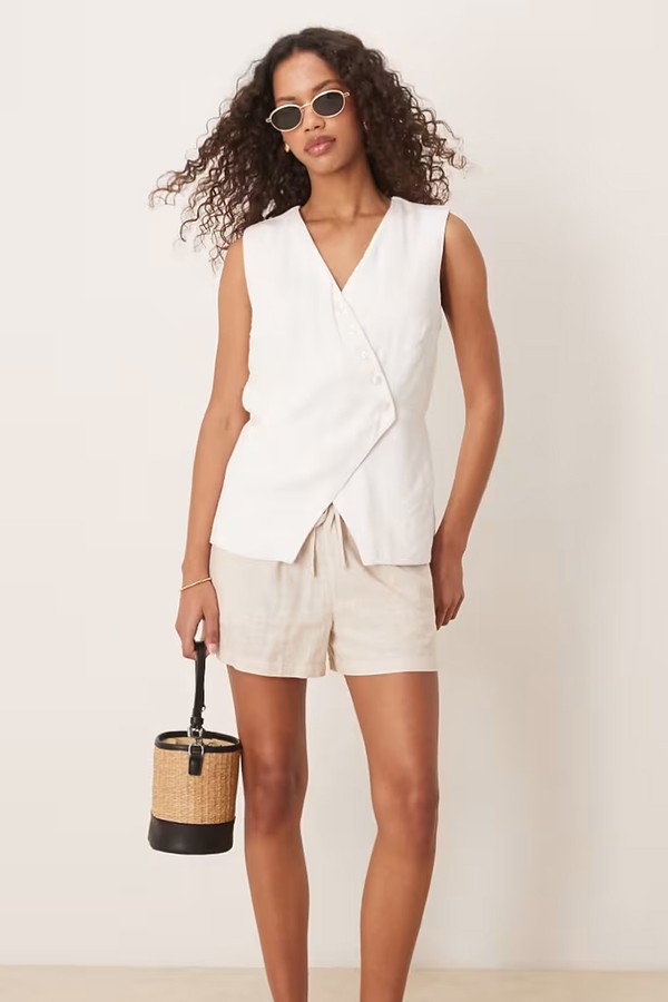 Longline Button Through Linen Vest from Abercrombie & Fitch