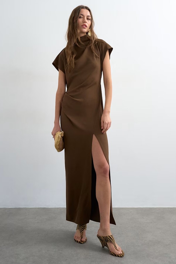 Heavy Crepe Maxi Dress With Scarf Detail