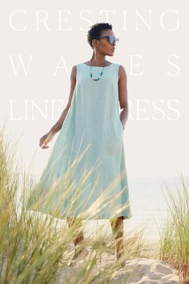 Cresting Waves Sleeveless Linen Dress