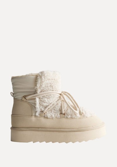 Faux Shearling Faux Fur Lined Borg Boots 