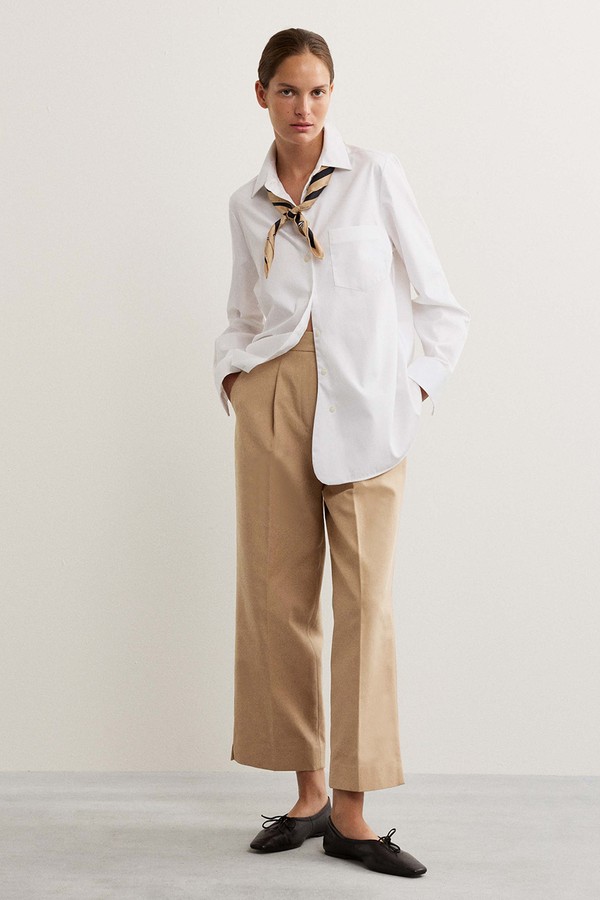 Cotton Blend Wide Leg Trousers