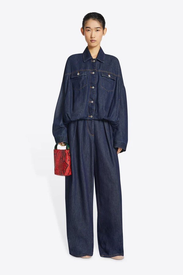 Puffball-Hem Denim Jacket