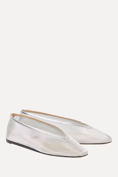 Luna Metallic Leather-Trimmed Mesh Ballet Flats from Le Monde Beryl