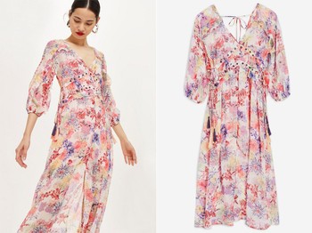 Eyelet Chiffon Floral Midi Dress