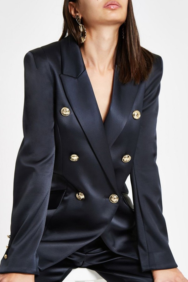 Navy Satin Double Breasted Tux Jacket