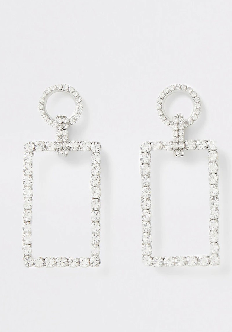 Diamante Rectangle Drop Earrings from River Island