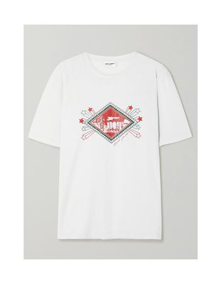 Distressed Printed Cotton-Jersey T-Shirt, £260 | Saint Laurent