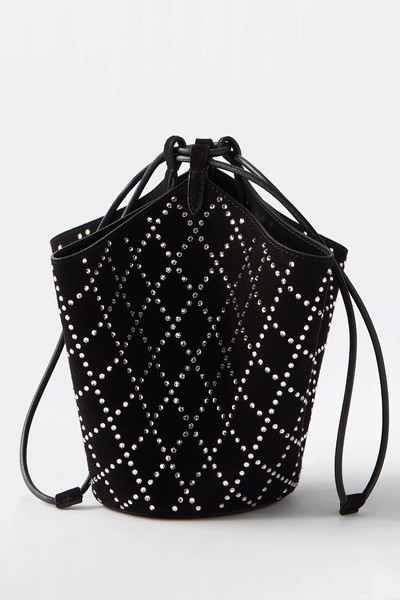 Lotus Crystal-Embellished Suede Drawstring Bag from Khaite