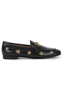 Jordaan Black Embroidered Leather Loafers from Gucci