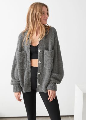 Collared Relaxed Bouclé Knit Cardigan