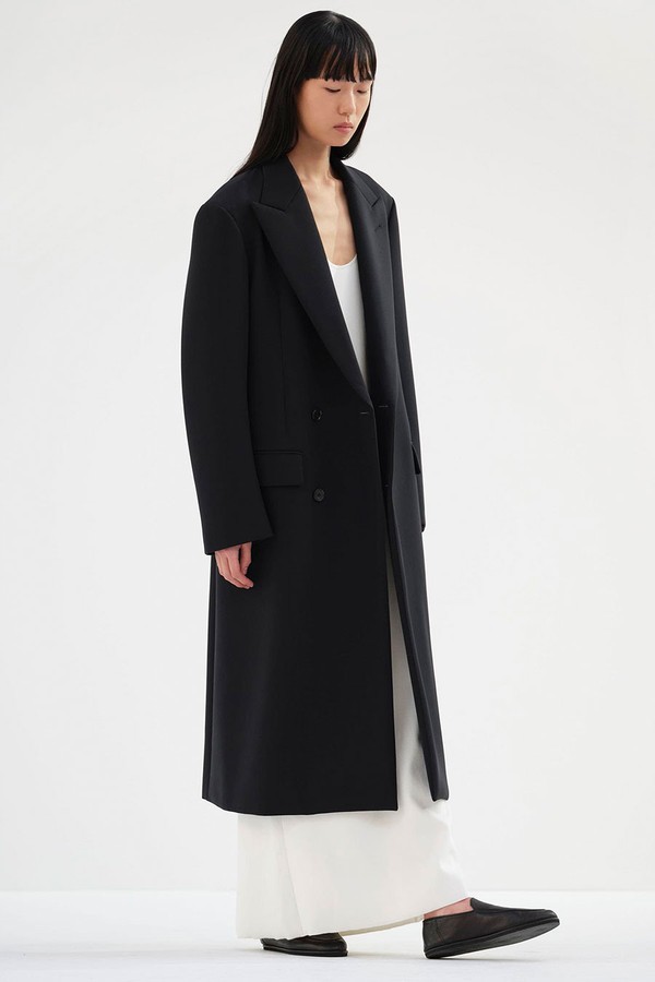 Sponge Wool Twill Double Breasted Coat