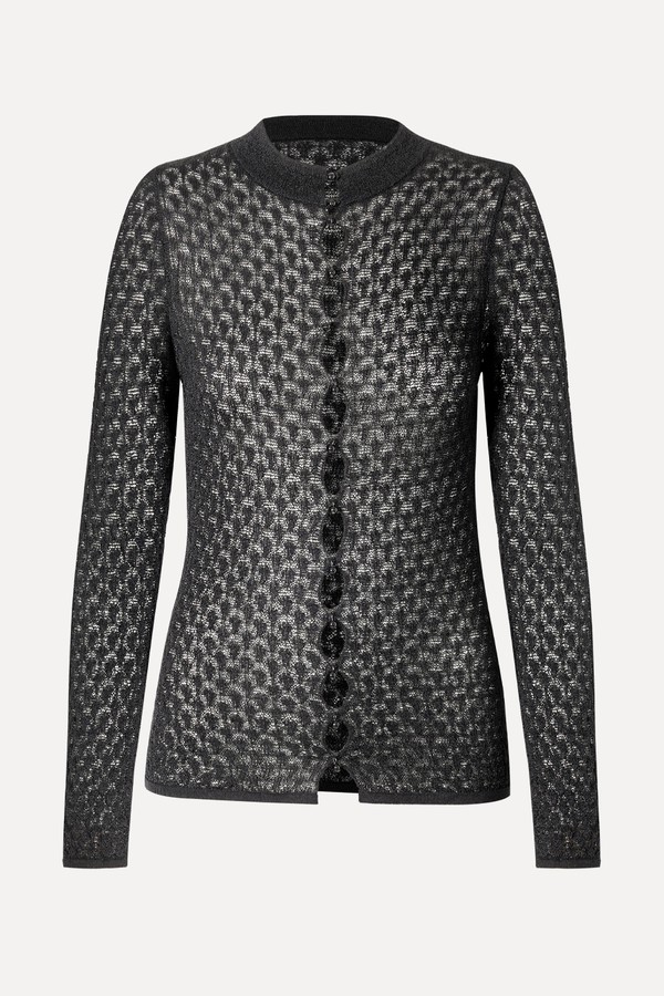 Openwork Knitted Sweater With Bead Fastening