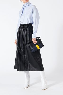 Leather Smocked-Waist Full Skirt from Tibi