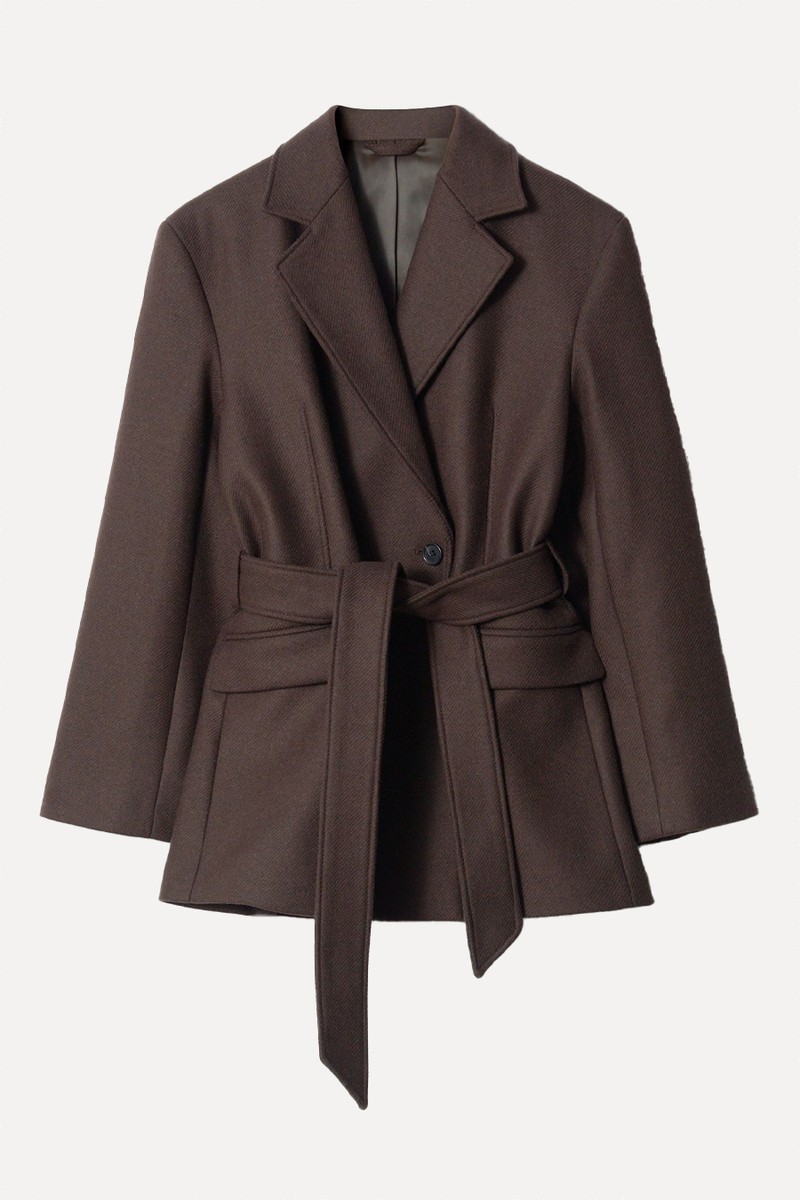 Tie-Belt Wool Blazer