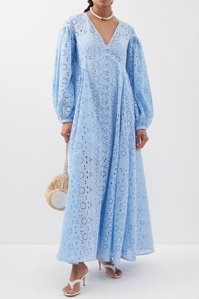 Simone Broderie-Anglaise Cotton Poplin Maxi Dress from Evi Grintela