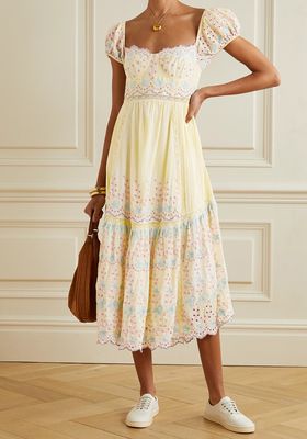 Magena Crocheted Broderie Anglaise Cotton Midi Dress
