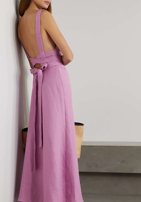 Mustique Belted Open-Back Organic Linen Midi Dress from Bondi Born
