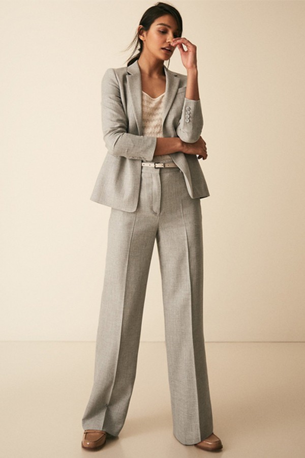 Hettie Wide Leg Wool Blend Wide Leg Trousers Soft Grey