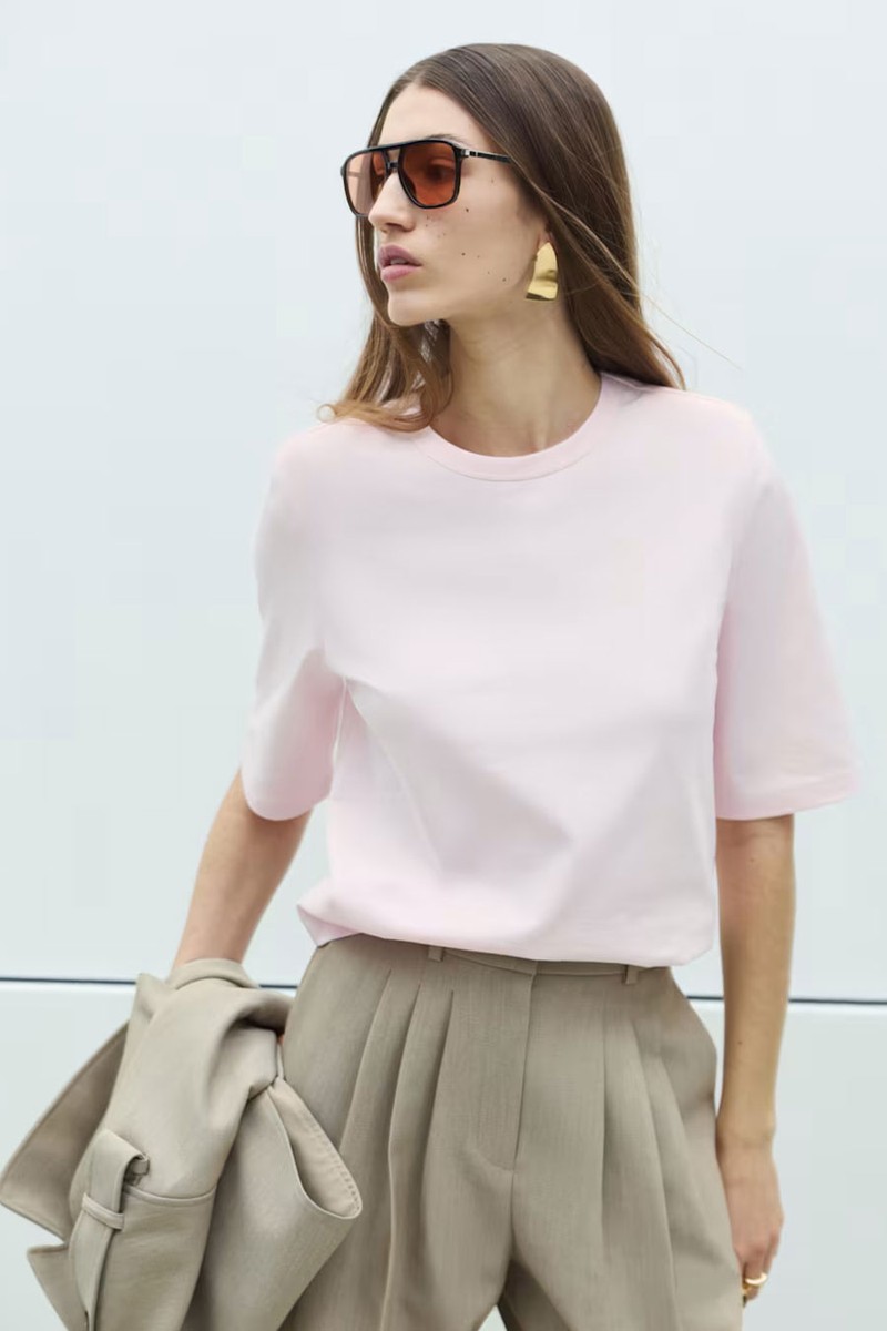 Cotton Rich Padded Shoulder T-Shirt 