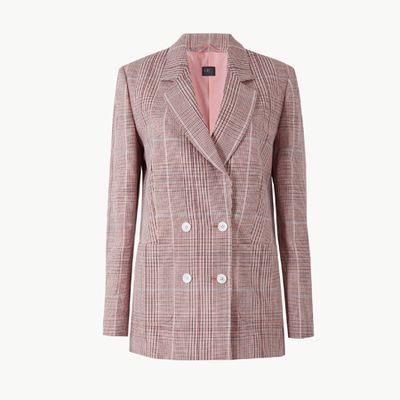  Checked Double-Breasted Blazer