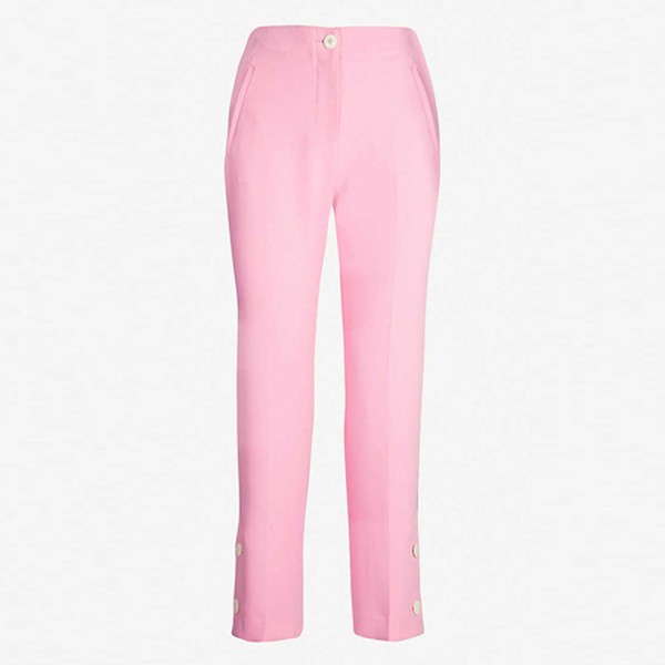 Buttoned-Hem High-Rise Woven Trousers from Me&Em