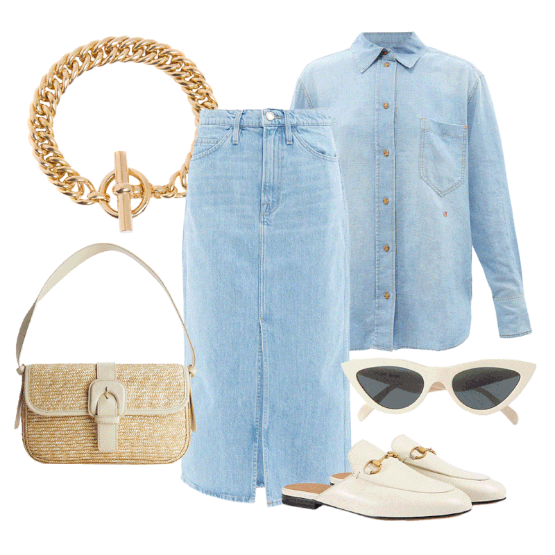 How To Wear A Denim Midi Skirt