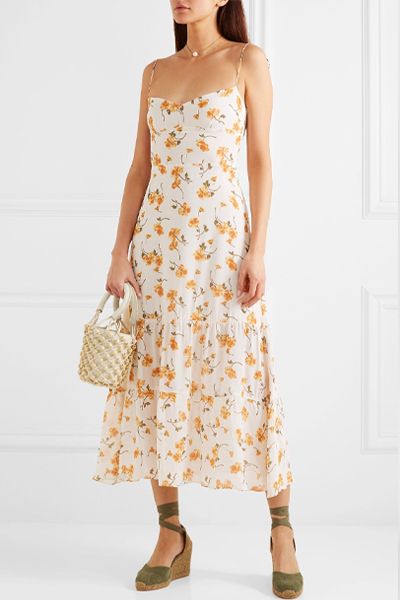 Emmie Floral-Print Georgette Midi Dress from Reformation