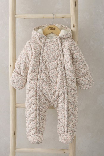 Pure Cotton Floral Hooded Padded Pramsuit from Mamas & Papas