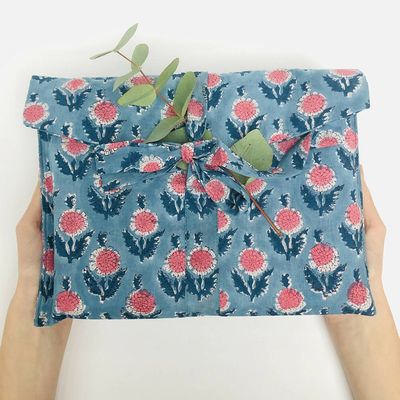 Reusable Fabric Gift Bag, Blue Sunflower Design from Forever Wraps